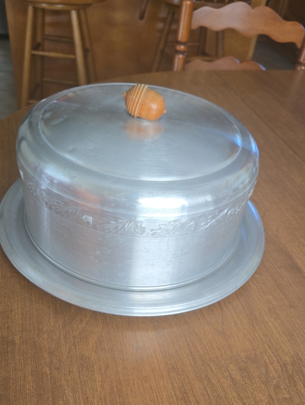 West Bebd Vintage 1950's Aluminum Covered Cake Stand with Accorn Accents